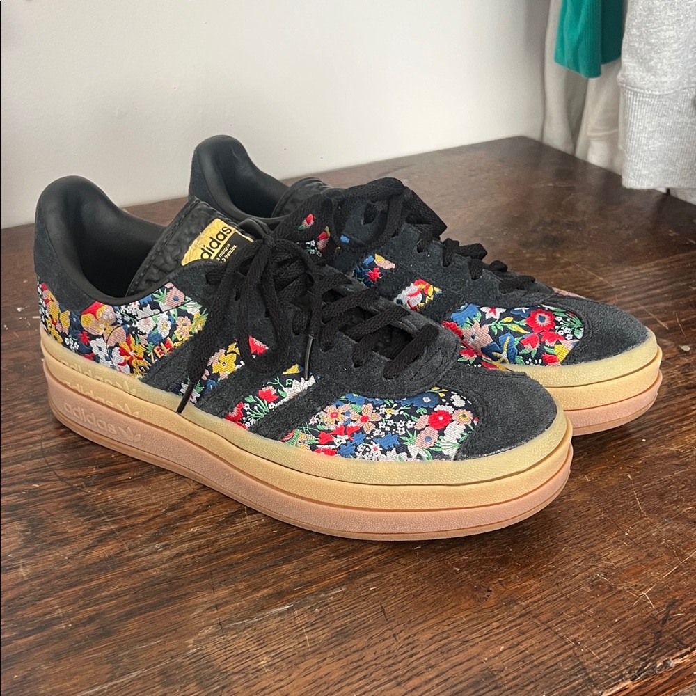 Adidas Black Floral Sneakers with Tan Sole